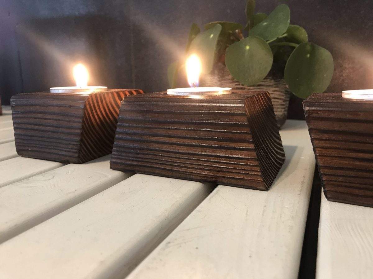 houten waxinelichthouder trapezio handgemaakt 3 delige set